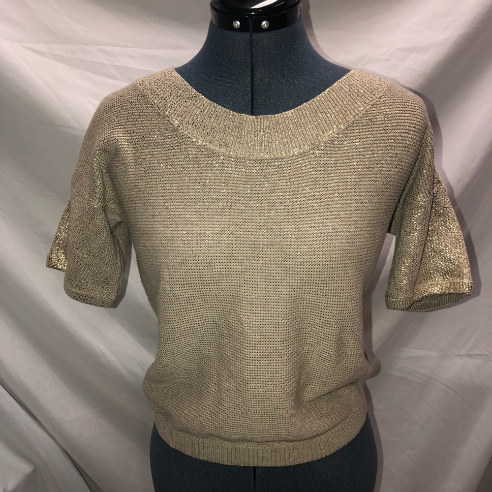 Ann Taylor LOFT cream/gold metallic sweater blouse